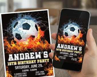 Fußball-Geburtstagseinladung: Bearbeitbare Kickoff-Party einladen (Digitaler Download)