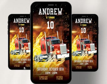 Semi Truck Video Invitation | Truck Driver Birthday Party | Editable Digital Invite