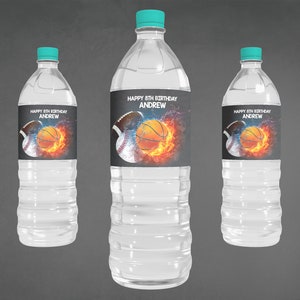 Etiquettes de boisson pour fête sportive, Étiquettes imprimables pour bouteilles d'eau de sport, Étiquette d'eau pour fête sportive, Étiquette de bouteille de football, Eau pour le sport, Basket-ball