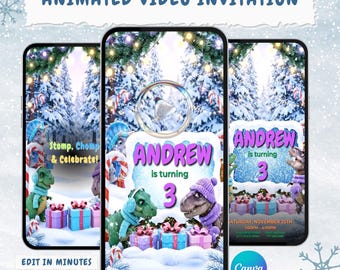 Dinosaur Birthday Video Invitation, Animated Dino Party Invite, Boys Jurassic Canva Template, Digital Download