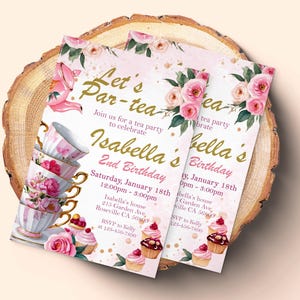Tea Party Birthday Invitation, Pink and Gold Par-tea Invite, Bridgeton Whimsical Tea Party, High Tea Floral, Vintage Tea Party Birthday