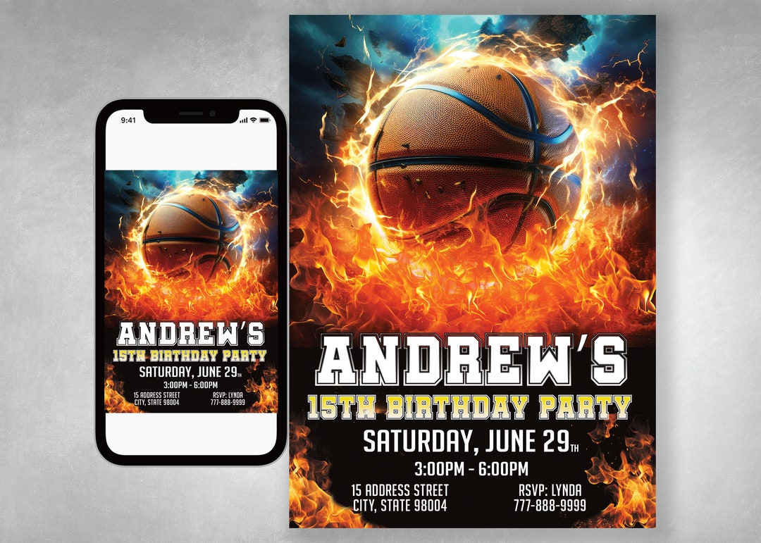 Basketball Printable Invitation, Basketball Party Invitation ...