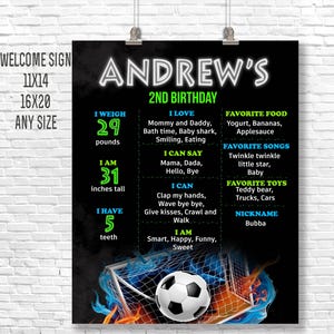 Kick It Fußball Geburtstagsmeilenstein-Tafel, Geburtstagsposter, Meilenstein-Kreidetafel, Fußball-Poster Willkommensschild, Fußballtafel, Fußballparty