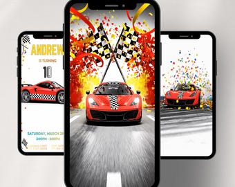Racing Birthday Video Invitation | Editable Sports Race Car Party Invite (Digital Download)