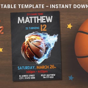 Basketball Birthday Invitation: Editable Sports Party Invite (Corjl Digital Template)