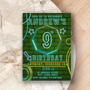 Neon Party Invitation | Glow Party Birthday Invite | Editable Digital Download | Teen or Kids Neon Theme | Instant Download Printable