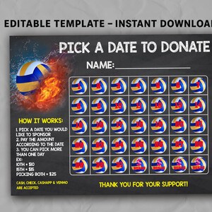 Volleyball Calendar Fundraiser Template: Editable Sport Calendar (11x8.5&quot; PDF & JPG Digital Download)