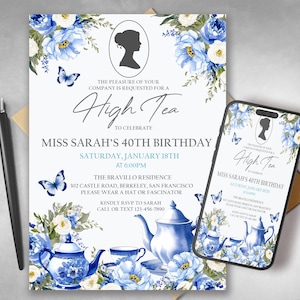 Bridgerton Tea Party Birthday Invitation, Purple Par-tea Invite Template, Whimsical Tea Party, High Tea Floral, Vintage Tea Party Birthday