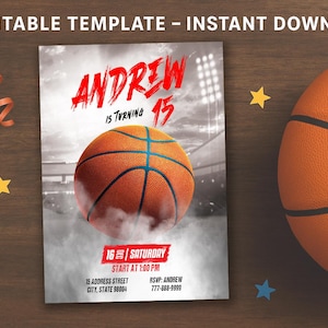 Basketball Birthday Invitation: Editable Sports Party, Slam Dunk Theme (Canva Template)