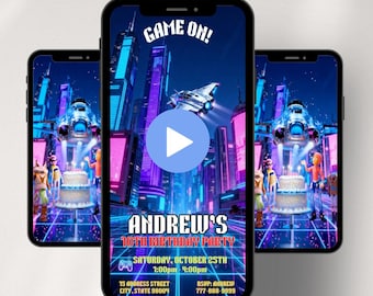 Animated Game Birthday Video Invitation, Editable Canva Template (Digital Download)