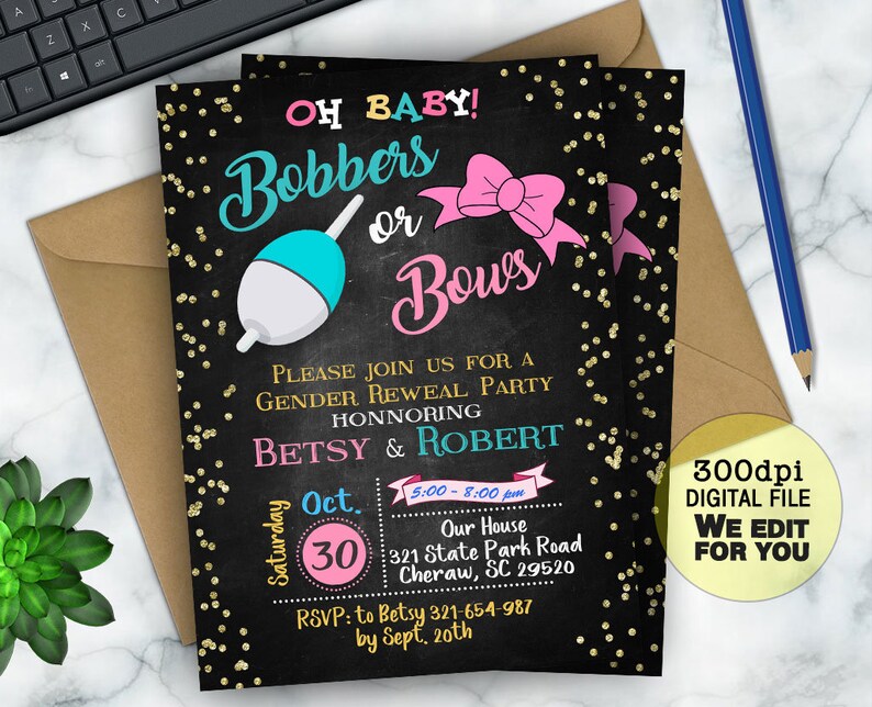 Bobbers or Bows Gender Reveal Invitation Fishing Gender Etsy