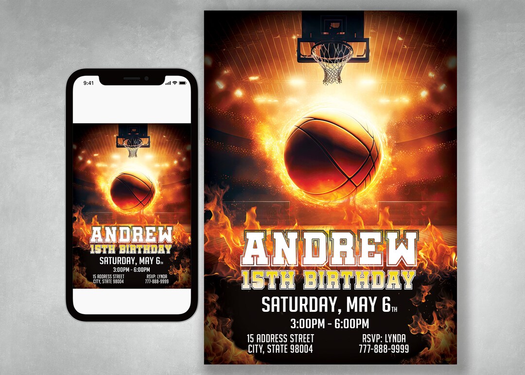 Basketball Printable Birthday Invitation, Basketball Invitation, Sports ...