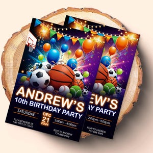 Sports Birthday Invitation, Sport Printable Invitation, Sports Birthday Party, Sports Theme Flyer, All Star Sport, ALL STAR SPORTS Invite