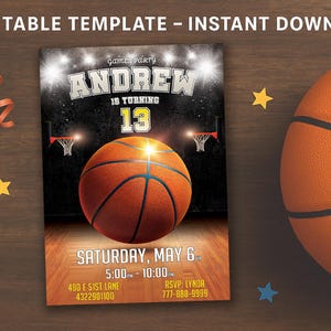 Invito di compleanno modificabile a tema basket: festa sportiva Slam Dunk (download digitale)