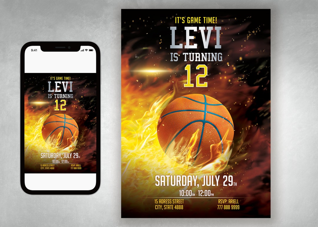 Basketball Printable Birthday Invitation, Basketball Invitation, Sports ...