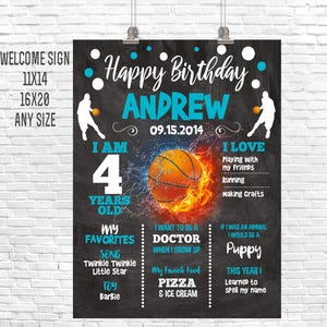 Panneau de tableau d'anniversaire de basket-ball, fête de 1er anniversaire de garçon, affiche au tableau d'étape importante du panneau de basket-ball, bannière de sport, bannière de basket-ball