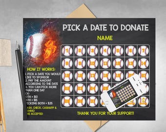 Baseball Fundraiser Calendar: Printable Team Fundraising Template (PDF & JPG)