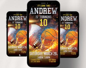 All Star Sports Video Birthday Invitation: Editable Sports Invite (Digital Download)
