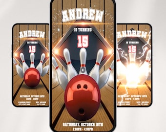 Bowling Video Birthday Invitation | Sports Party Invite | Editable Canva Digital File