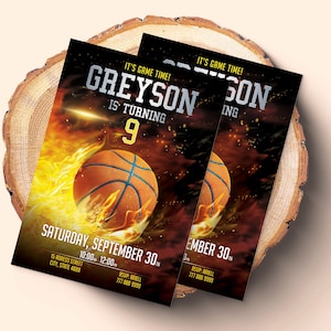 Faire-part d'anniversaire de basket-ball, invitation de basket-ball, fête sportive, thème sportif, invitation à une fête de basket-ball, faire-part sportif imprimable