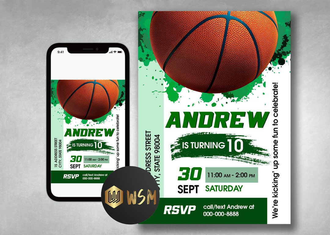 Basketball Birthday Invitation, Basketball Printable Invitation, Sports ...