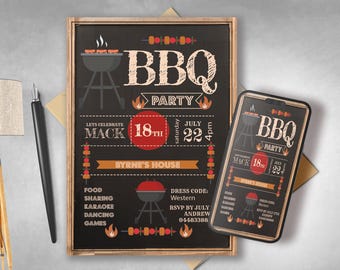 Backyard BBQ Invitation, Birthday Party Invite (Digital Download)