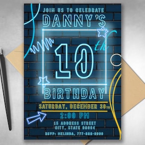 Neon Birthday Invitation: Glow Party, Vibrant Colors (Digital Download)