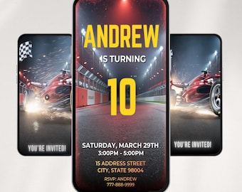 Racing Birthday Video Invitation | Editable Sports Race Car Party Invite (Digital Download)