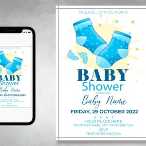 Invitation de baby shower, Chaussettes Décorations de baby shower, Invitation à révéler le genre, Bleu ou rose, Imprimable, Jeu de baby shower, Signe de douche de bébé