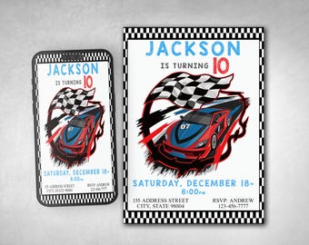 Race Car Birthday Invitation: Editable Racing Party, Canva Template (Digital File)