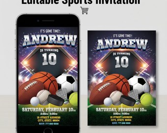 Invitación de cumpleaños de All Star Sports: invitación imprimible para fiesta