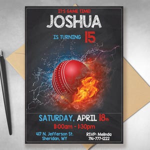 Cricket-Geburtstags-Einladung, Cricket-Einladung, Sportparty, Sportthema, Cricket-Party einladen, Sportthema-Einladung, Cricket-Geburtstag