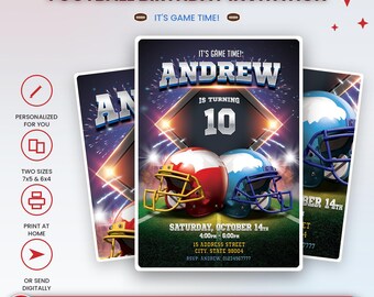 Football Birthday Invitation, Personalized Game Day Party Invite for Boys, Printable Sports Invite