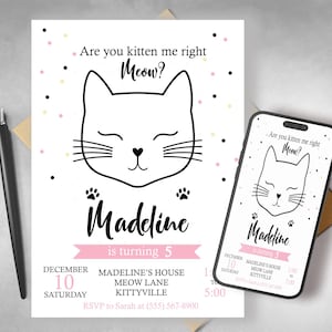 Bearbeitbare Katzen-Geburtstagseinladung: Miau-gische Kätzchen-Party (Instant Download)