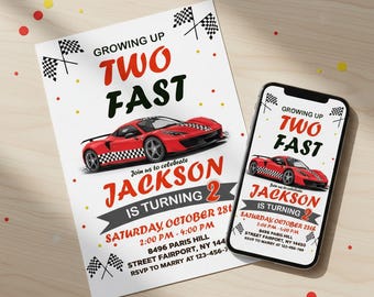 Car Birthday Invitation: Two Fast Race Invite, Formula 1 (Digital Download)