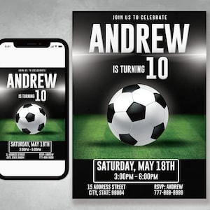 Soccer Birthday Party Invitation - Editable Soccer Invite, Football Flyer, Printable Birthday Invite, Kickoff Celebration Soccer Party