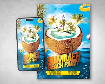 Invitación a fiesta de cócteles tropicales: temática veraniega editable (archivo digital)