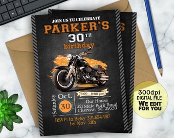 Invitación de cumpleaños de motocicleta, invitación de motocicleta, cumpleaños de motocicleta, cualquier edad, invitación de moto de cross, invitación de cumpleaños número 30