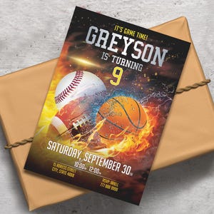 Sport-Geburtstags-Einladung, Sport-Einladung, Sport-Geburtstagsfeier, Sport-Thema-Flyer, Jungen-Geburtstag, ALL STAR SPORTS Party