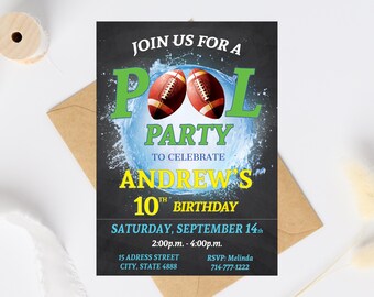 Football Pool Party Invitation, Boys Birthday Invite, Sports Party | Digital Download