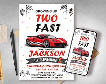 Race Car Birthday Invitation: Growing Up Two Fast (Digital Download)