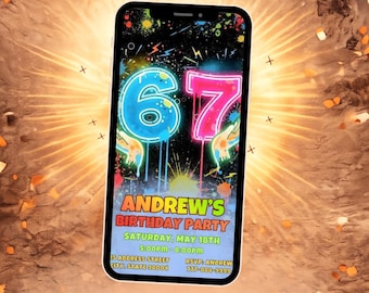 Six Seven Birthday Video Invitation, Graffiti 6-7 Party Invite, Editable Canva Template