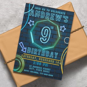 Neon Glow Party Invitation: Editable Dance Party Invite (Digital Download)