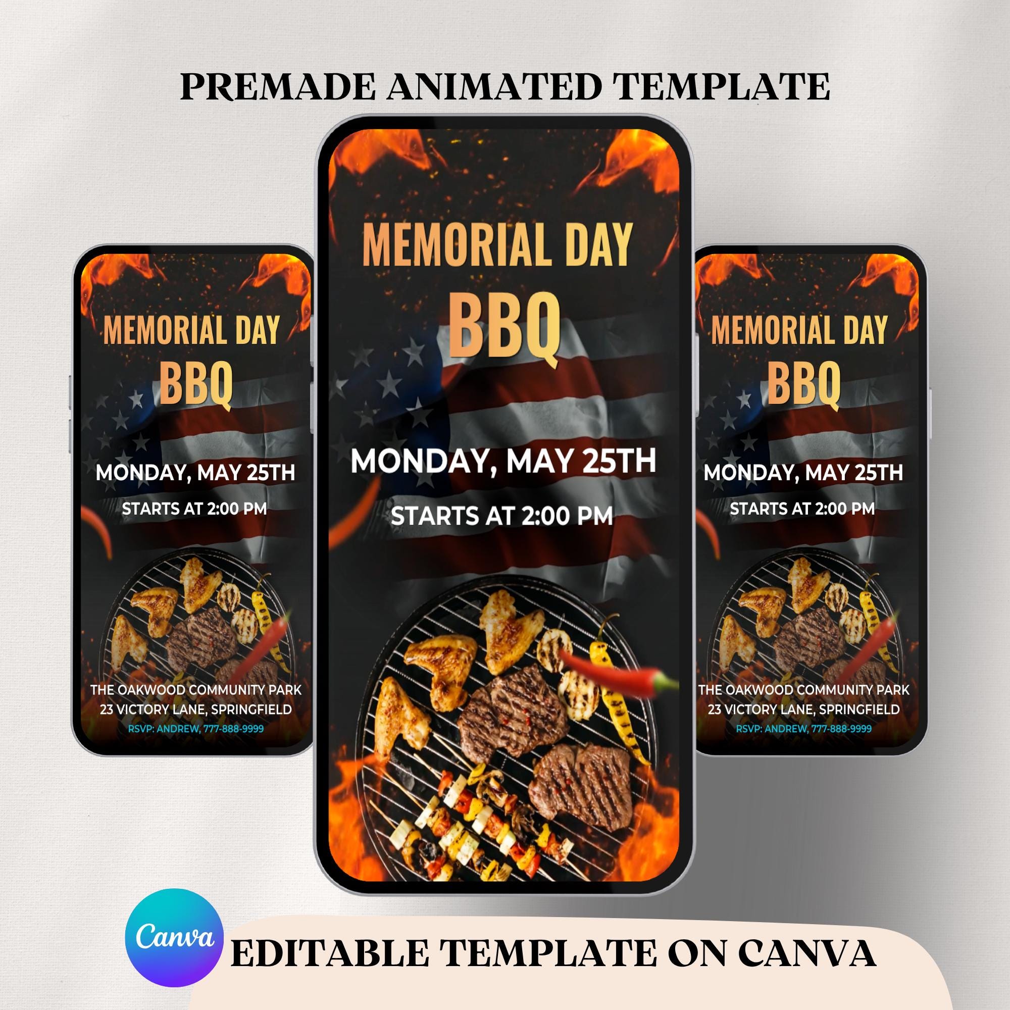 Memorial Day BBQ Video Invitation, Editable Patriotic Party Invite ...