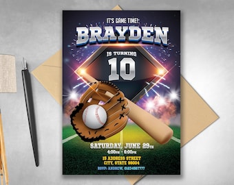 Bearbeitbare Baseball-Geburtstagseinladung: Game Time Party (Digitaler Download)