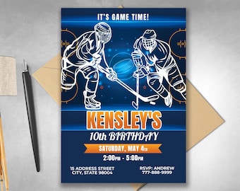 Hockey Birthday Invitation, Ice Rink Party Invite, Editable Canva Template (Digital Download)