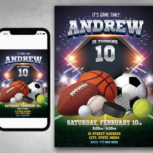 Sport Birthday Printable Invitation, Sport Invitation, Sport Birthday Party, Sport Invite, Birthday Invitation, ALL STAR SPORTS Invitation