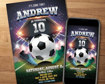 Soccer Birthday Invitation, Editable Football Party Invite (Digital Download)