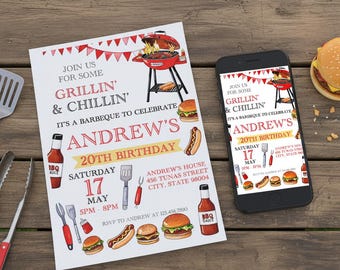Printable BBQ Birthday Invitation | Grill Party Template (Digital Download)