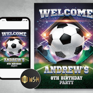 Soccer Birthday Welcome Sign: Party Poster, Printable Invitation (Digital Download)